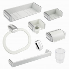 Набор в ванную 8 предметов белый. хромированный из АБС пластика