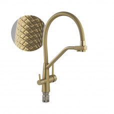 Смеситель MAGNUS для кухни с гибким изливом с фиксацией на изливе для фильтр.воды шаров. нерж. золот Смеситель MAGNUS для кухни с гибким изливом с фиксацией на изливе для фильтр.воды шаров. нерж. золот